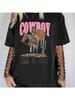 COWBOY Letter Riding Denim Art Pattern Wounisex's Short Sleeved T-Shirt Top Wounisex Clothing Daily Casual Style