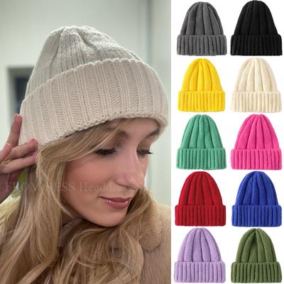 Hat Soft Knitted Beanie Winter Hat Casual Knitted Skull Cap Skullies Beanies Women Men Winter Wool Warm Cap Knit Beanies Elastic Unisex