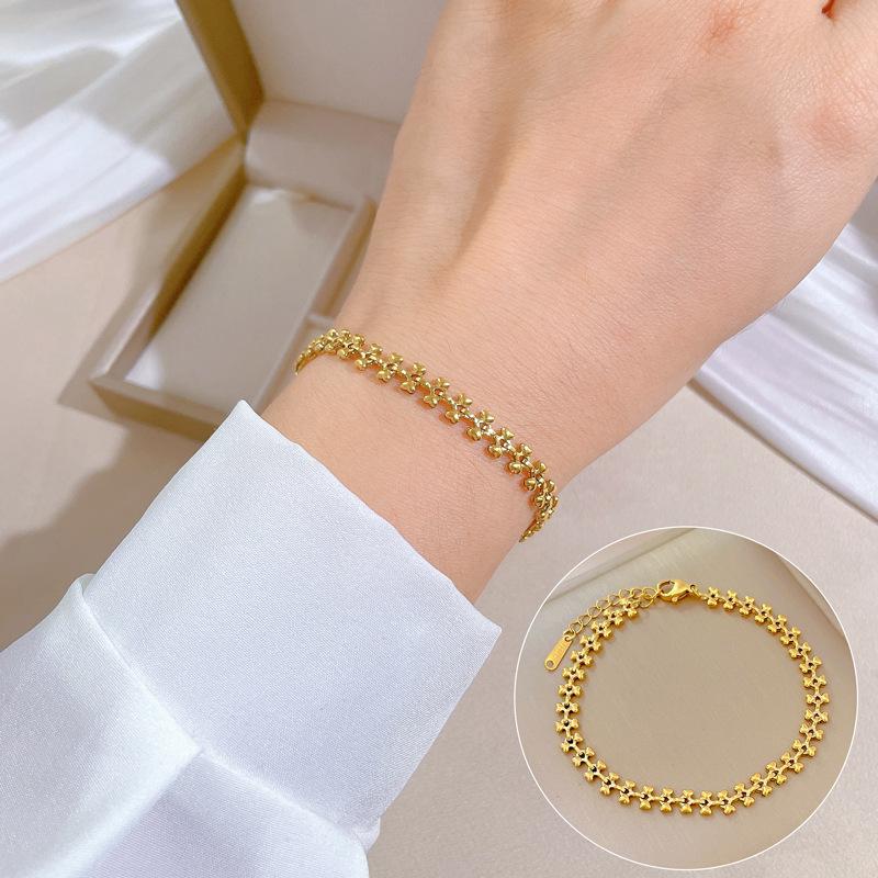 Furnace Real Gold Zircon Hip-Hop Bracelet Gold Fashion Temperament Korean Version Simple Luxury Niche