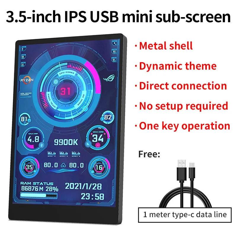 3.5 Inch IPS Computer Small Secondary Screen Full Viewing Angle USB-C Chassis Secondary Sub-Screen Computer Monitor