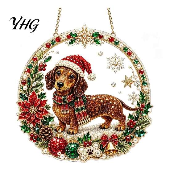 Decorative Hanging Ornaments for Home Christmas Diamond Art Ornament, 2D Acrylic Pearl Painting Chain Pattern Suncatcher, Holiday Window Pendant Wall