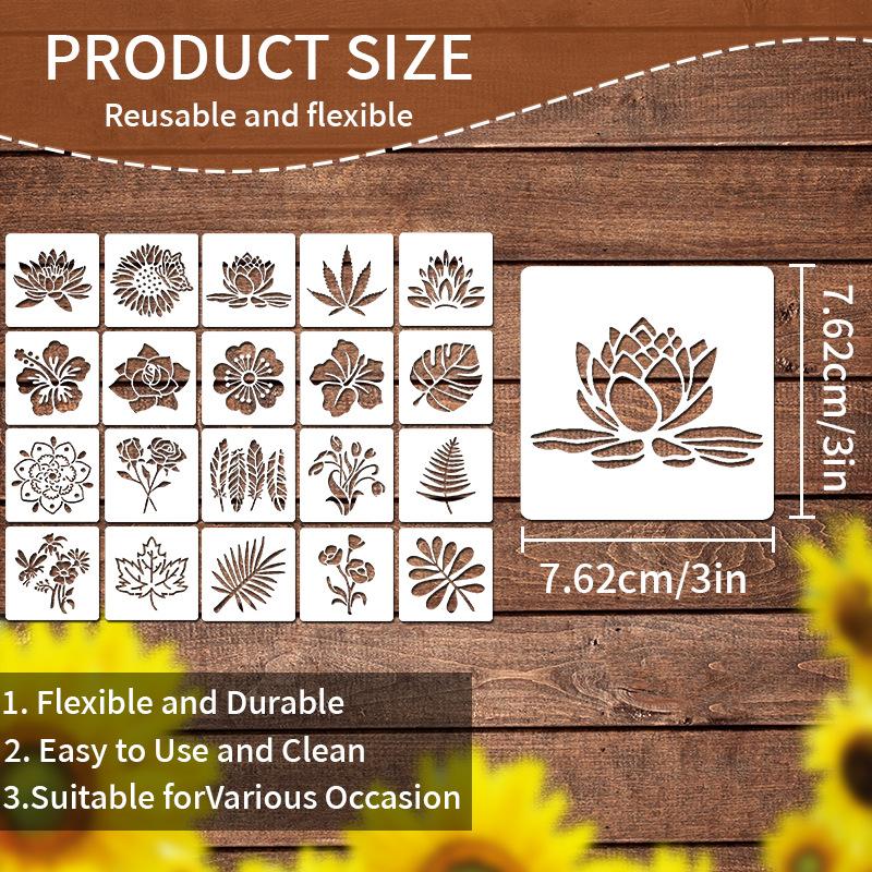 Original, 20 Foi/set, Șabloane Pictură Flori, Șabloane Animale de Companie, Instrumente Pictură cu Tematică Florală, Frecări Graffiti Piatră Haine