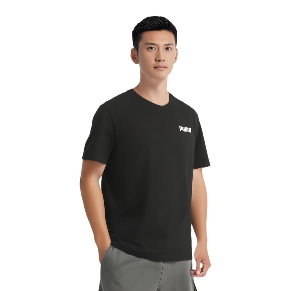 Puma Solid Color Round Neck Pullover Casual Breathable Short Sleeve T-Shirt Unisex Tops Black 845677-01