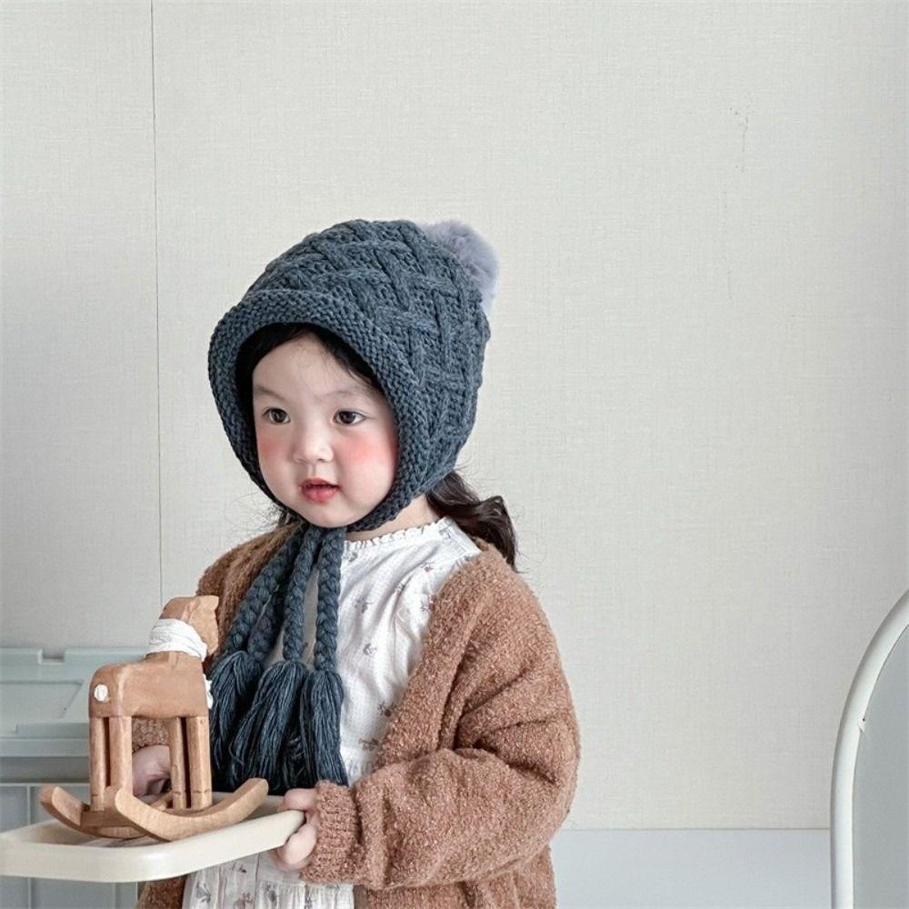 Pom-pom Hand Knitted Cap Soft Warm Ear Protection Cap Fashion Baby Crochet Hat  Toddler
