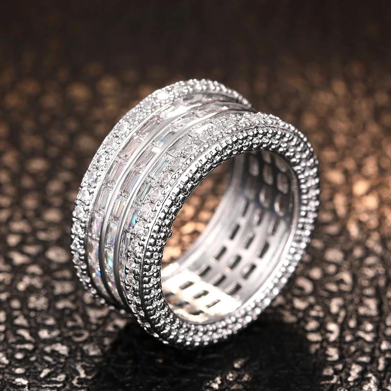 Huitan Brilliant Wedding Engagement Rings for Women Full Inlaid CZ Aesthetic Exquisite Finger Accessories Delicate Party Jewelry