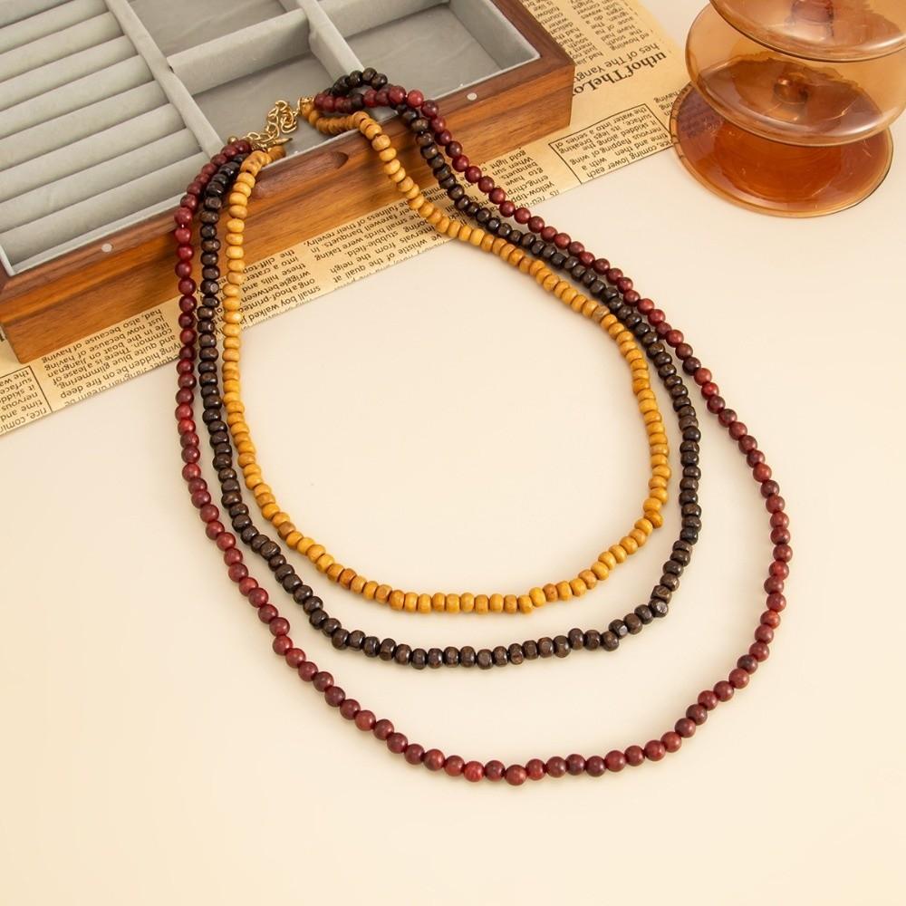 Lange Holzkugel-Halskette im Vintage-Stil Stapelbare Perlenhalskette Pulloverkette Schmuck Geschenke
