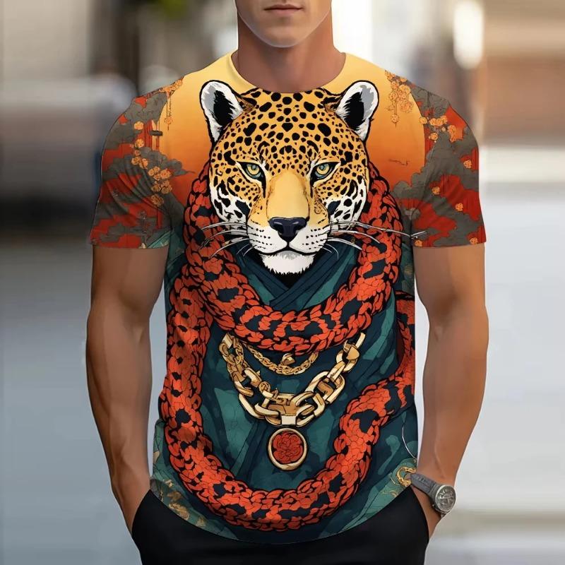 Summer Men T-shirt Summer Men Kids 3D Printed Leopard T-Shirt Fashion O-neck Tops Women Short Sleeve Streetwear Kid  T-shirt Y2k