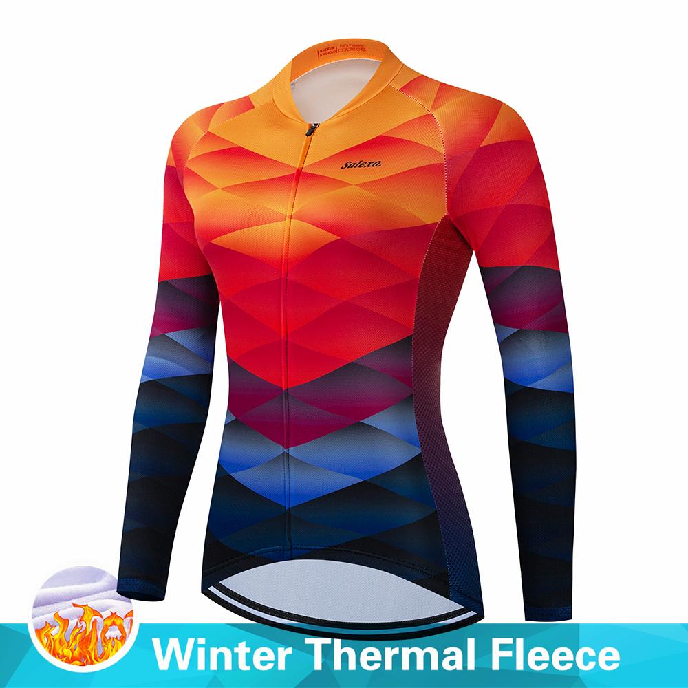 Warm 2023 Salexo Winter Thermal Fleece Cycling Clothes Women Jersey Suit Outdoor Bike MTB Clothing Bib Pants Set Ropa Ciclismo