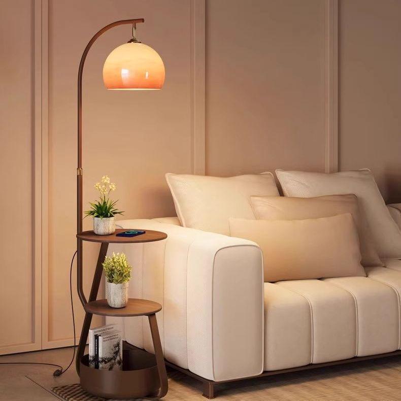 Antique-Style Floor Lamp with Shelf: Retro Bedside Table for Living Room or Bedroom.