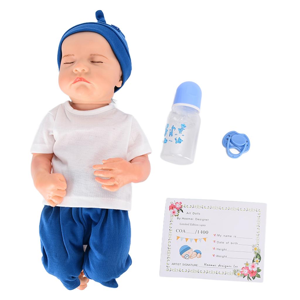 18 Zoll Neugeborener Baby Junge Puppe Realistischer Voll-Vinyl-Körper Waschbare Babypuppe mit Kleidung für Kinder