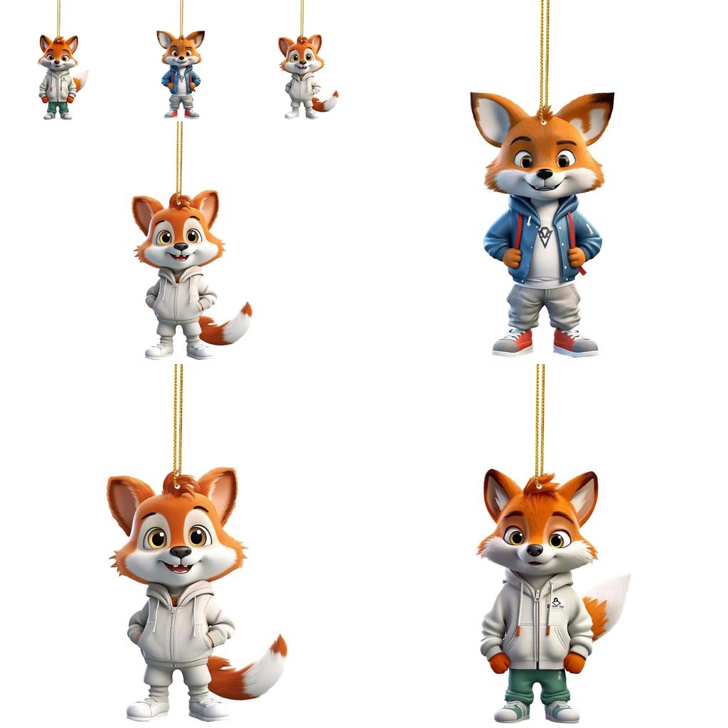 Adorable Cartoon Fox Acrylic Flat Christmas Tree Ornament For Car Interior Decoration