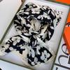 ! Black And White Small Floral Double-Sided Silk Scarf, Spring And Autumn Double-Layer Scarf, Mulberry Silk Scarf, Long Streamer