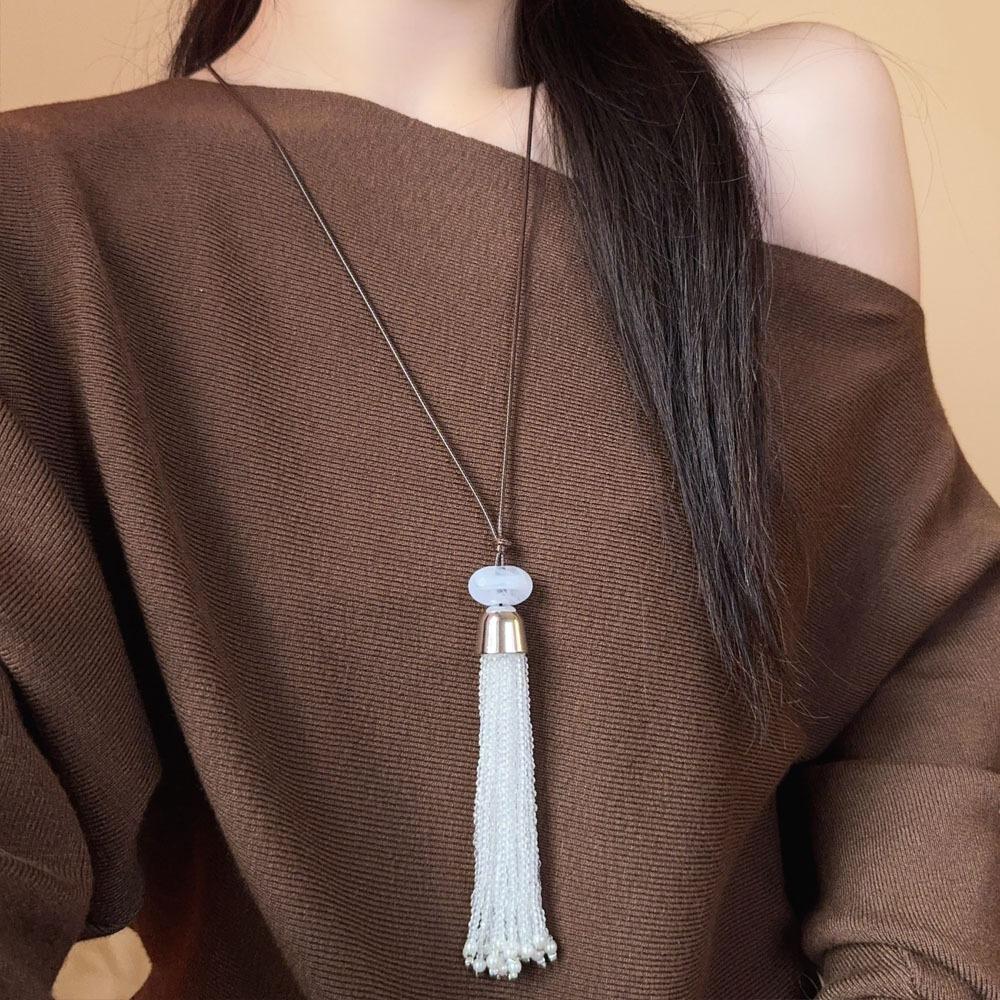 Lange Kordel Anhänger Halsketten Stein Runde Perle Pullover Kette Party Schmuck Geschenk
