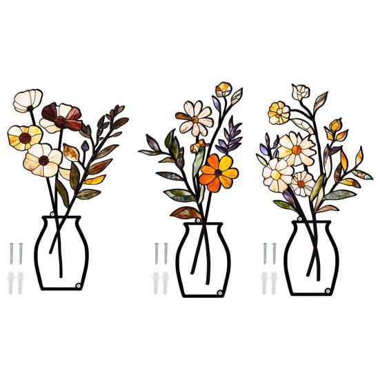 3 Stück/Set Metall Blumenvase Wandskulptur 3D Hohl Eisendraht Pflanzenvase Wandornament Zuhause Büro Wohnzimmer Badezimmer Küche Wandkunst Schild