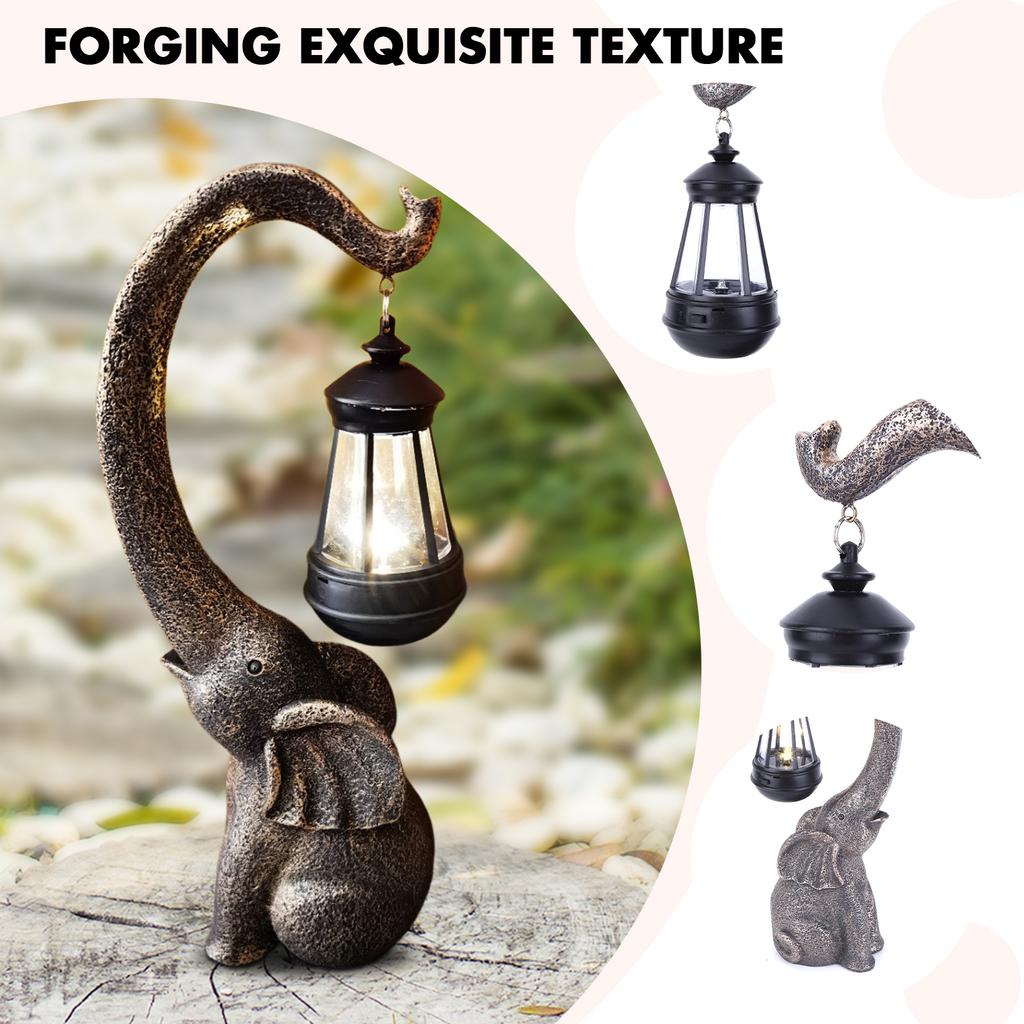 Solar Elephant Hanging Lantern Crafts Resin Garden Lantern Animal Sculpture Ornaments Waterproof Home Decor for Lawn Courtyard