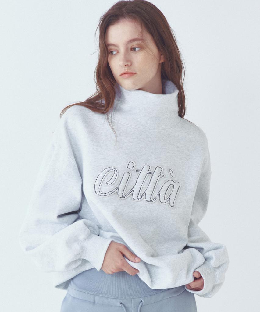 CITTA Citta Logo Patch Work High-Neck Sweat Shirt_Ctt399(White Melange)