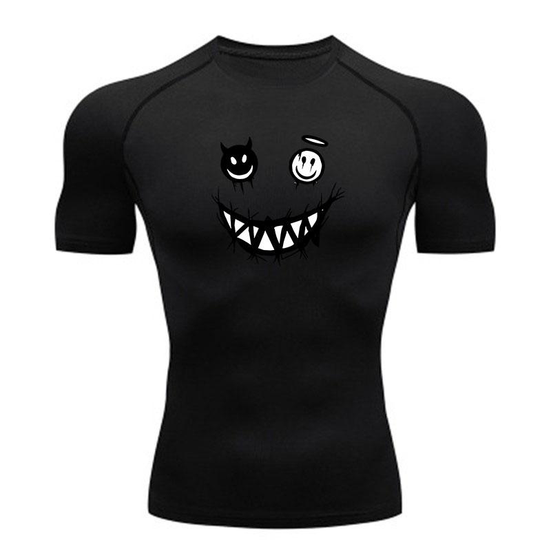 Men's Compression Athletic T-Shirt, Demon Angel Smiley Print