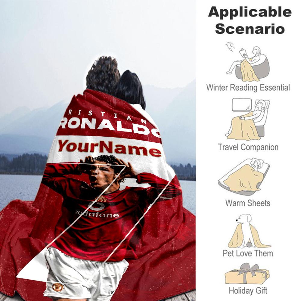 Cristiano Ronaldo 27 Personalized Name Blanket Lightweight Customizable Blanket Soft Warm Cozy for Bedding Home Decor Office Living Room