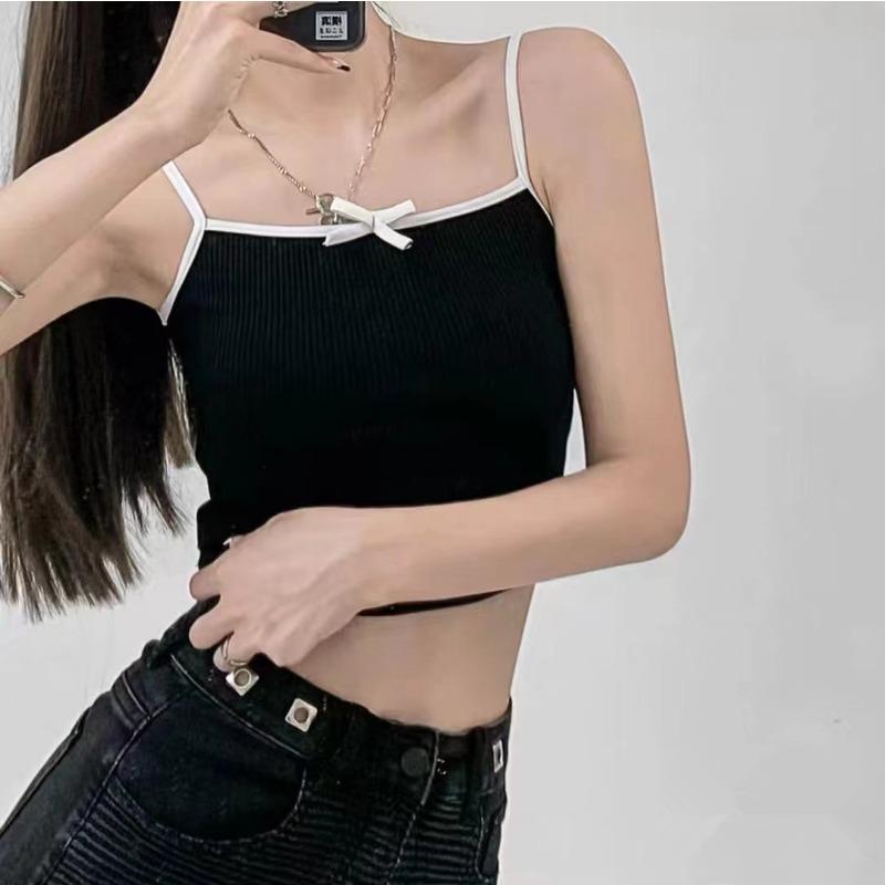 New French Girly Bow Halter Vest Women's Summer Slim-fit Knit Short Crop Top