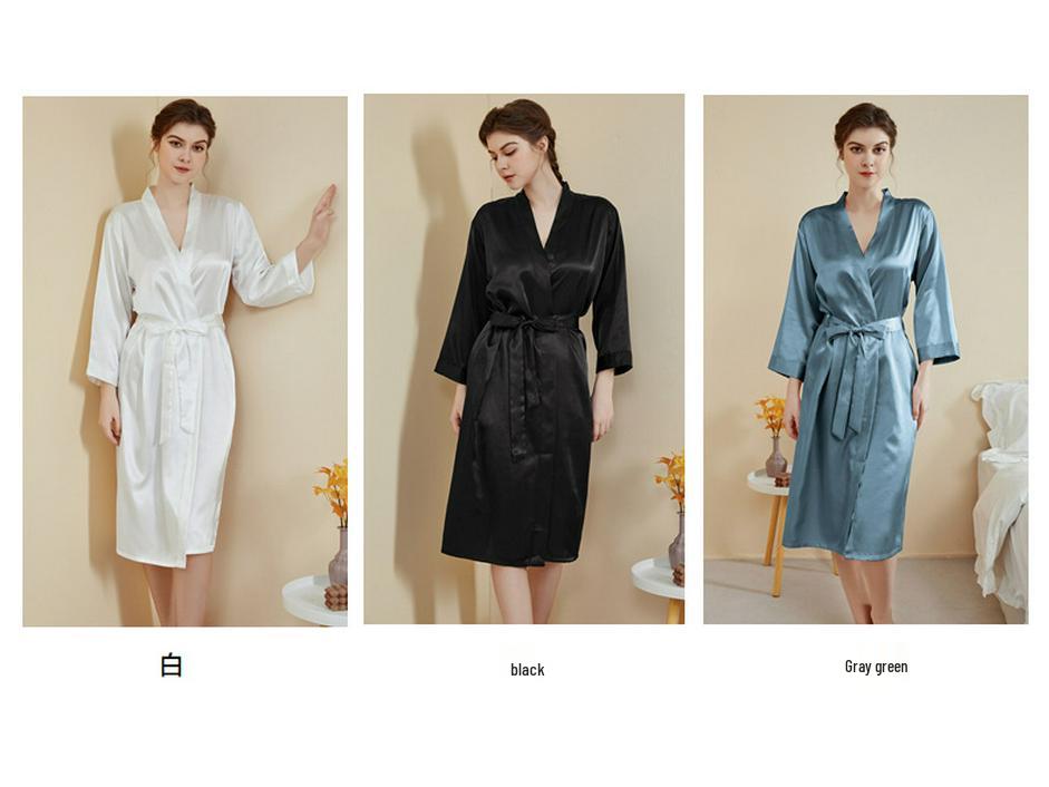 Satin Damen Frühling/Sommer Morgenmantel: Leichter Luxus, Kühlung, Neun-Ärmel-Pyjama und Bademantel