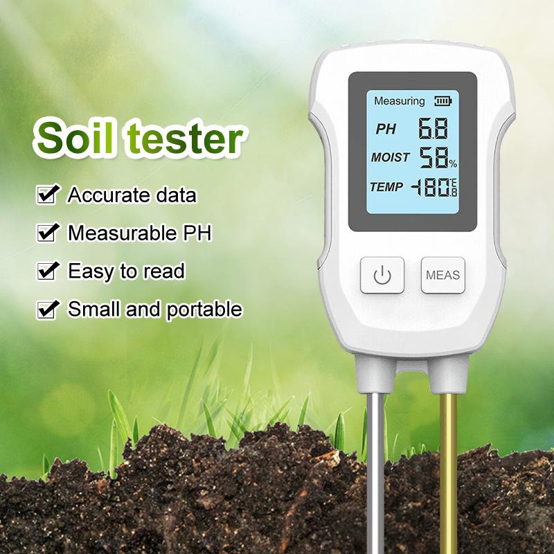 3 in1 Soil Tester PH/Moisture/Temp Digital LCD Meter Heat-resistant Metal Sensor Humidity Monitor for Flower Plants Gardening