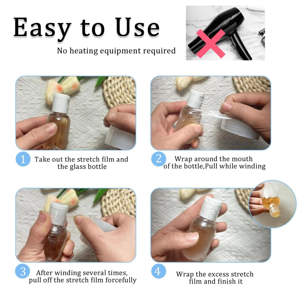 1 Roll Stretch Shrink Wrap Film, Non Heat Bottle Sealer Easy To Use, Shrink Wrap for Bottles Jars Cans, Packaging Supplies Gift