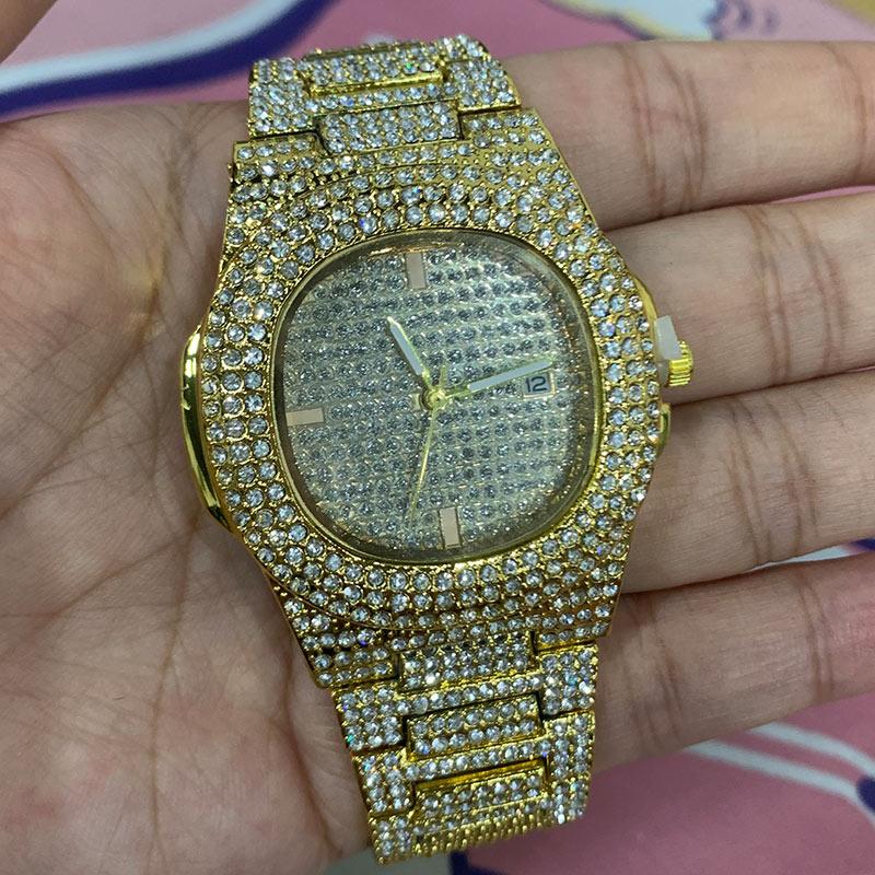 

Модные унисекс часы Iced Out кварцевые часы мужские с бриллиантами стальные Hip Hop часы топ бренд роскошные женские часы reloj hombre золотой