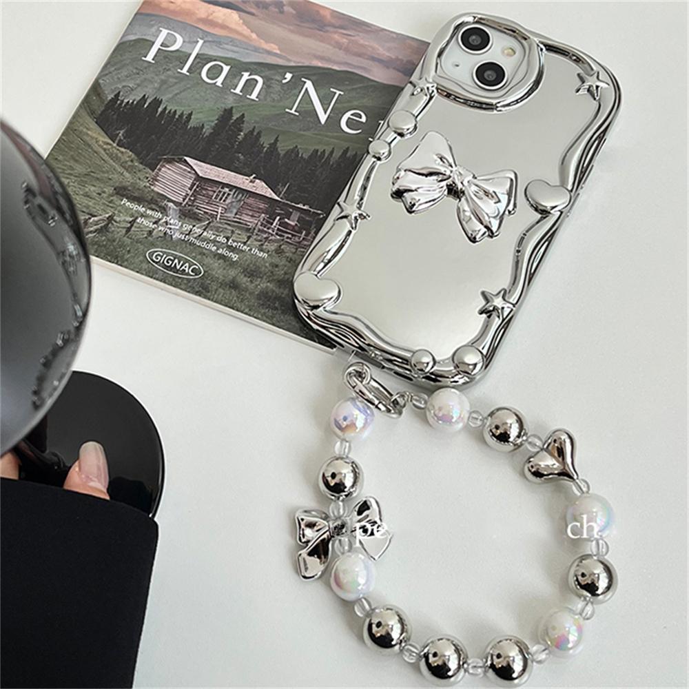 Luksus stilig bowknot armbånd kjede myk plating veske for Iphone 14 13 12 11 Pro Max Xs Xr Xsmax Star Moon støtsikkert deksel