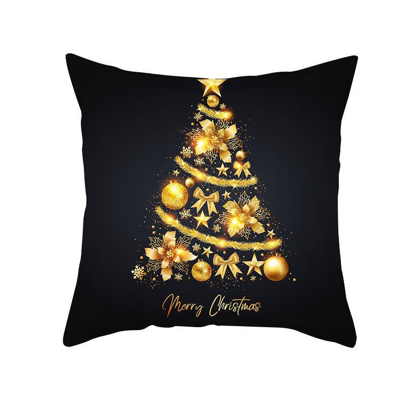 New Black Hot Stamping Christmas Pillow Cover Golden Elk Christmas Tree Sofa Cushion Cover Home