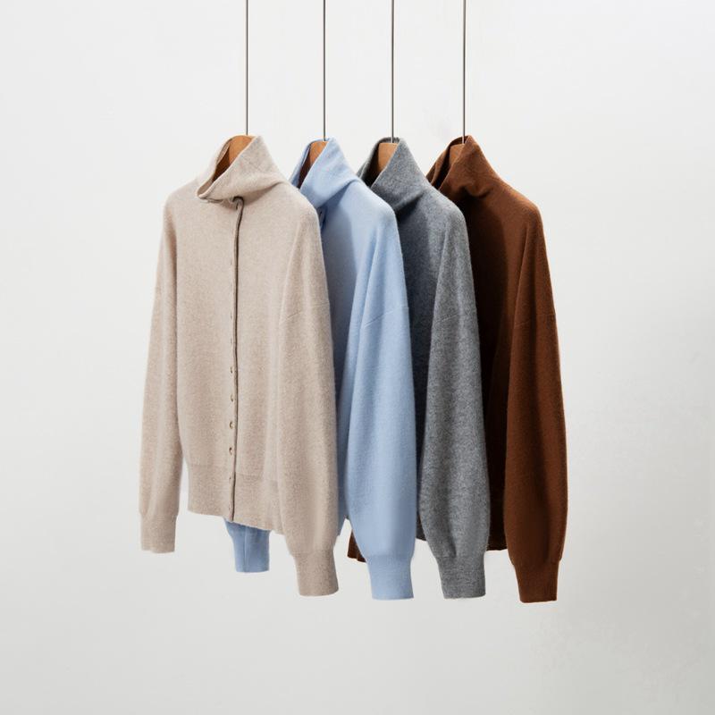 Women's Cashmere Knit Half-High Neck Cardigan - Soft, Slimming, Winter Casual Korean Style Sweater