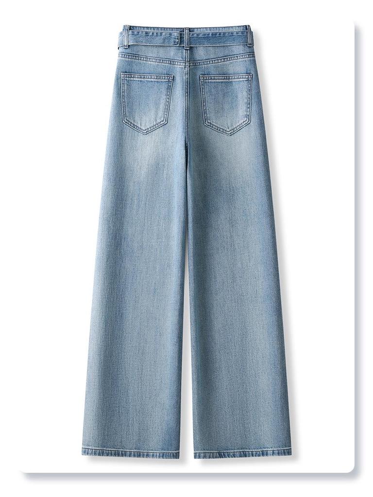 Women's Light Blue High-Waisted Slimming Jeans - Spring 2025 Style with Straight/Wide Leg Option