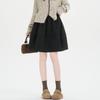 Women's Black Woolen A-Line Midi Skirt - Autumn/Winter 2026 Collection, Elastic Waist, Slimming & Versatile