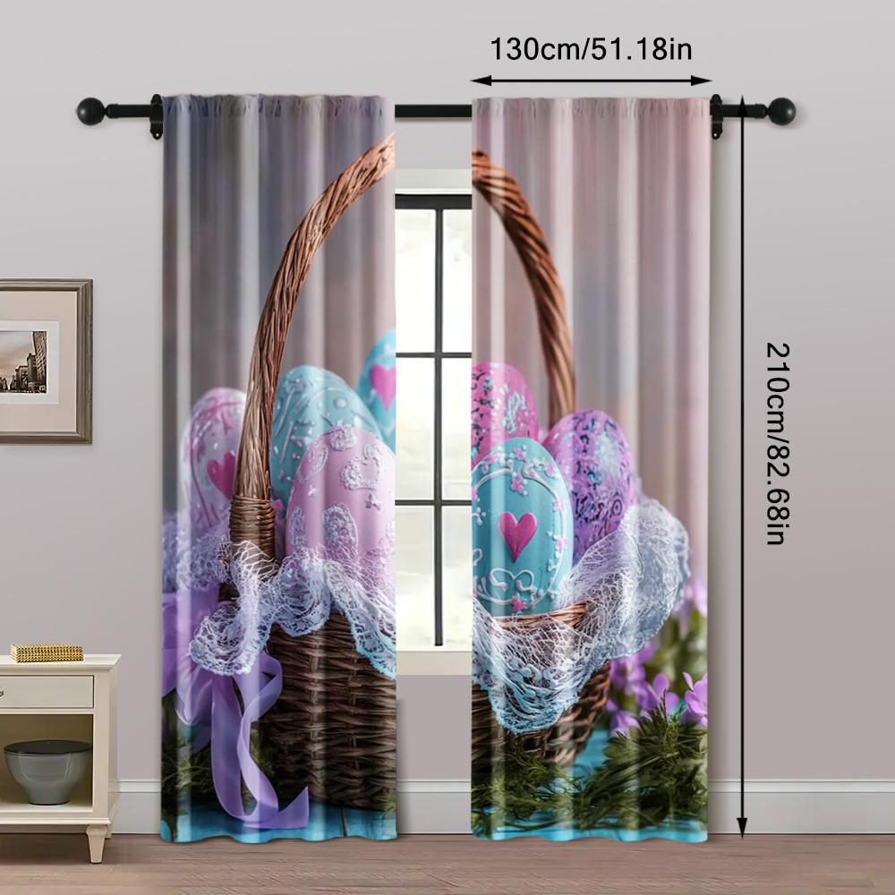 2pc    Party Window Curtains Easter Egg Fabric  Without Electricity Festive Holiday Use for room decor aesthetic