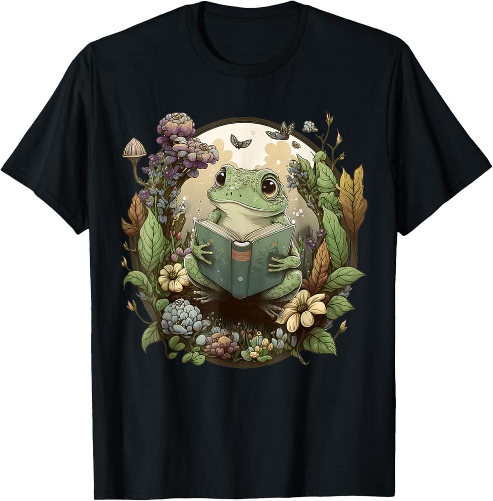 

Cottagecore Aesthetic Cute Frog Reading Book Vintage Floral Gift Unisex T-Shirt 3XL