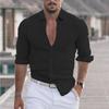 Sommer Herren Casual Baumwolle und Leinen Revers einfarbig Langarm-Shirt