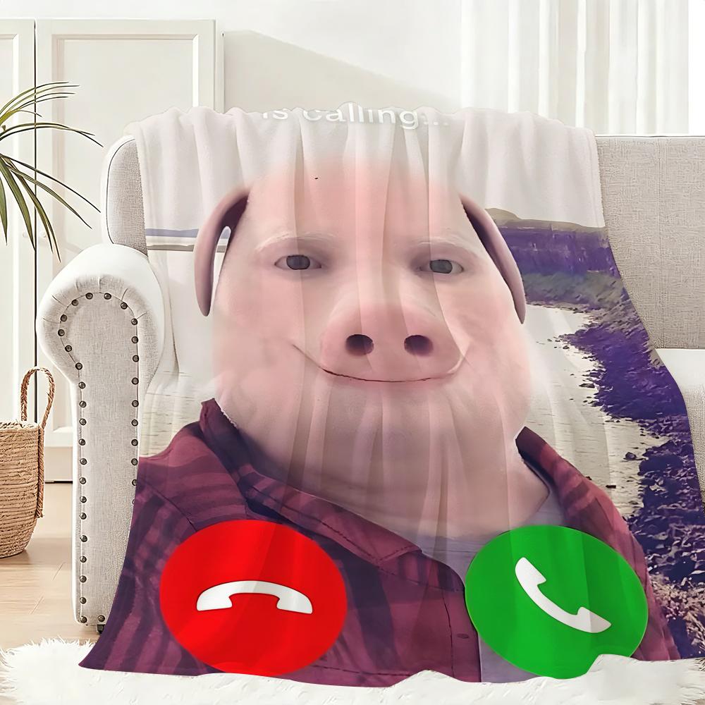 John Pork Funy Throw Lightweight 240G Flannel Blanket Soft Skin-Friendly For Summer Cooling