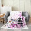 Japanese Style Soft Warm BlanketRainbow Butterfly Throw BlanketCherry Blossoms Fleece BlanketInk Painting Style Fuzzy Blanket