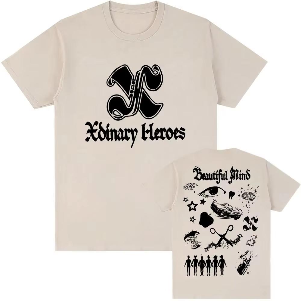 2026 Beautiful Mind Xdinary Heroes Koreaanse Jongensband Print Korte Mouw Katoenen Top voor Mannen Grafisch T-shirt Lentezomer nieuw