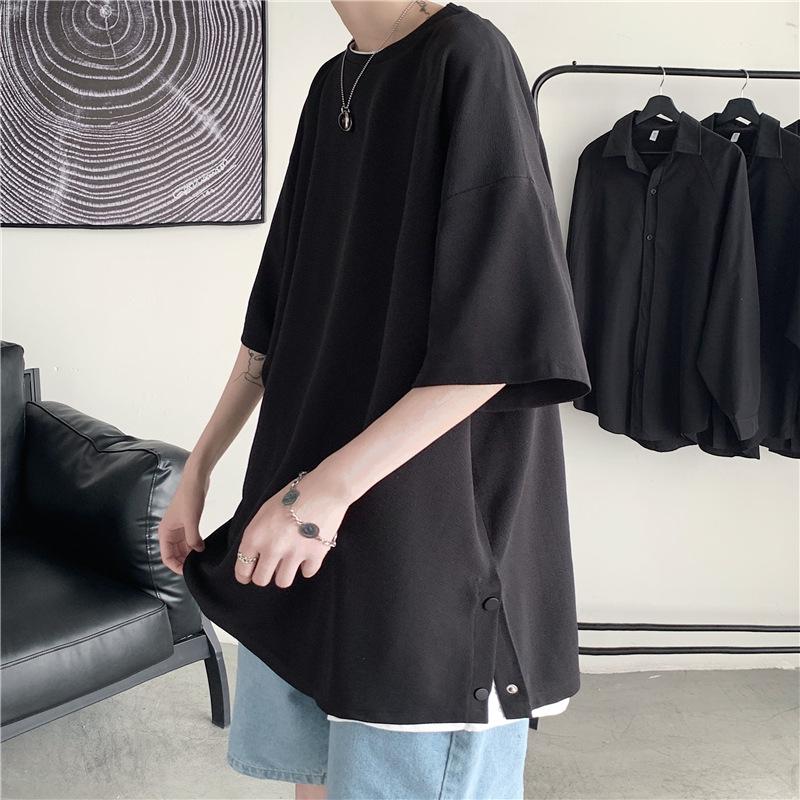 

Men s Trendy 2026 Summer Short Sleeve Button Slit T-shirt - Loose Fit, Half Sleeve, Couple Style M (50-57.5kg) чёрный