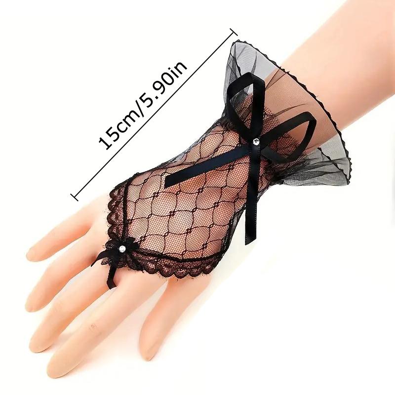 Damen Schleife Band Abendparty Kurze Handschuhe Einfarbig Halbfinger Design Mode Accessoires Spitze Mesh Kostümball 1 Paar