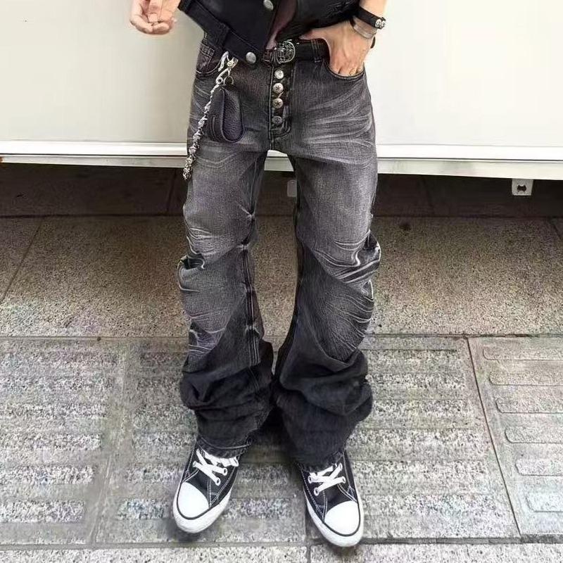 GlowGirl Y2k Jeans Bootcut Vintage Americani a Vita Media Distressed Denim Sottocultura Stile Punk Retro Slim Zip Autunno