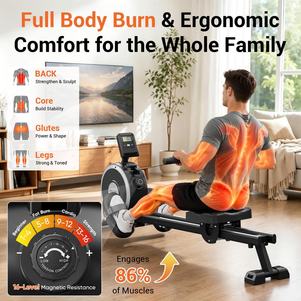 EU-Lager Magnetisches Rudergerät Faltbares Indoor-Rudergerät Heim-Fitnessstudio Fitnessgeräte mit App-Integration