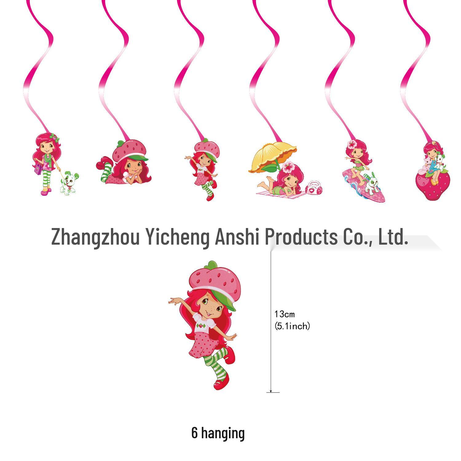 In Stock Strawberry Girl Birthday Decor Set: Balloons, Cake Toppers & Spiral Streamers