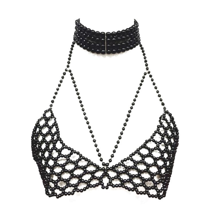 

Trendy Elegant Pearls Chest Chain Bra Jewelry Accessory Portable for Nightclubs and Party Stylish Outfits for Women