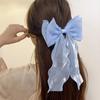 Sweet Chiffon Bow Hair Clips Girls Blue Shining Satin Bowknot Hair Clips Ribbon Bow Barrette Hairpin Grip Ponytail Clip Headwear