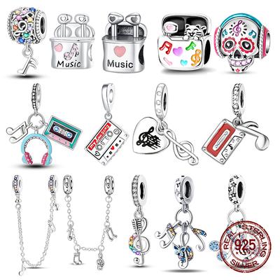 Música Notas Musicais Corrente Cobre Fita de Fone de Ouvido Pingentes Pendentes Contas Serve Pulseira Colar Joias DIY Presente