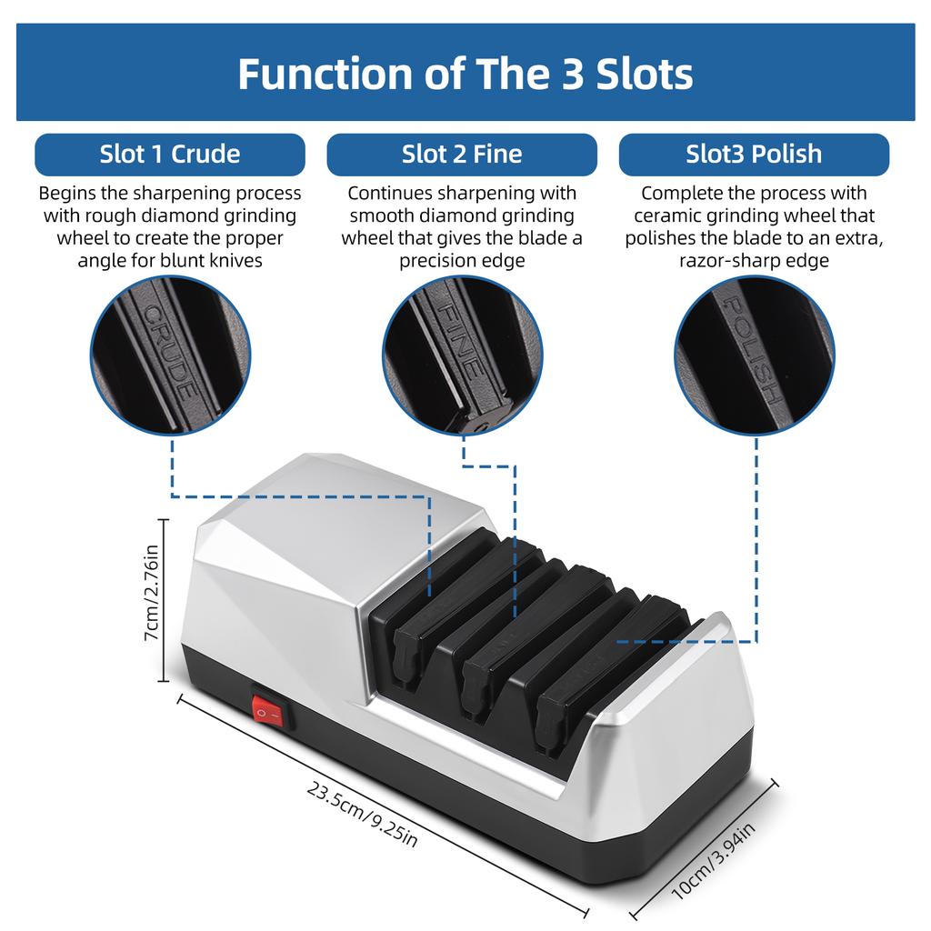 Elektryczna ostrzałka do noży Wielofunkcyjny 3-stopniowy system ostrzenia noży kuchennych z