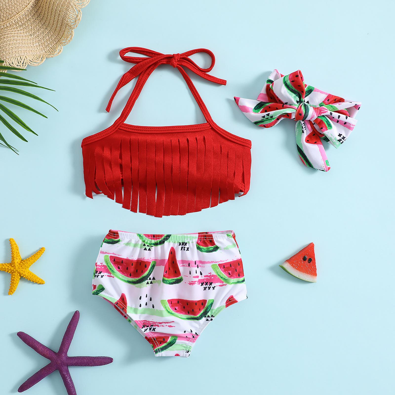 

Girls 3-Piece Bow Bikini Swimsuit Set for Infants and Toddlers 120 червоний