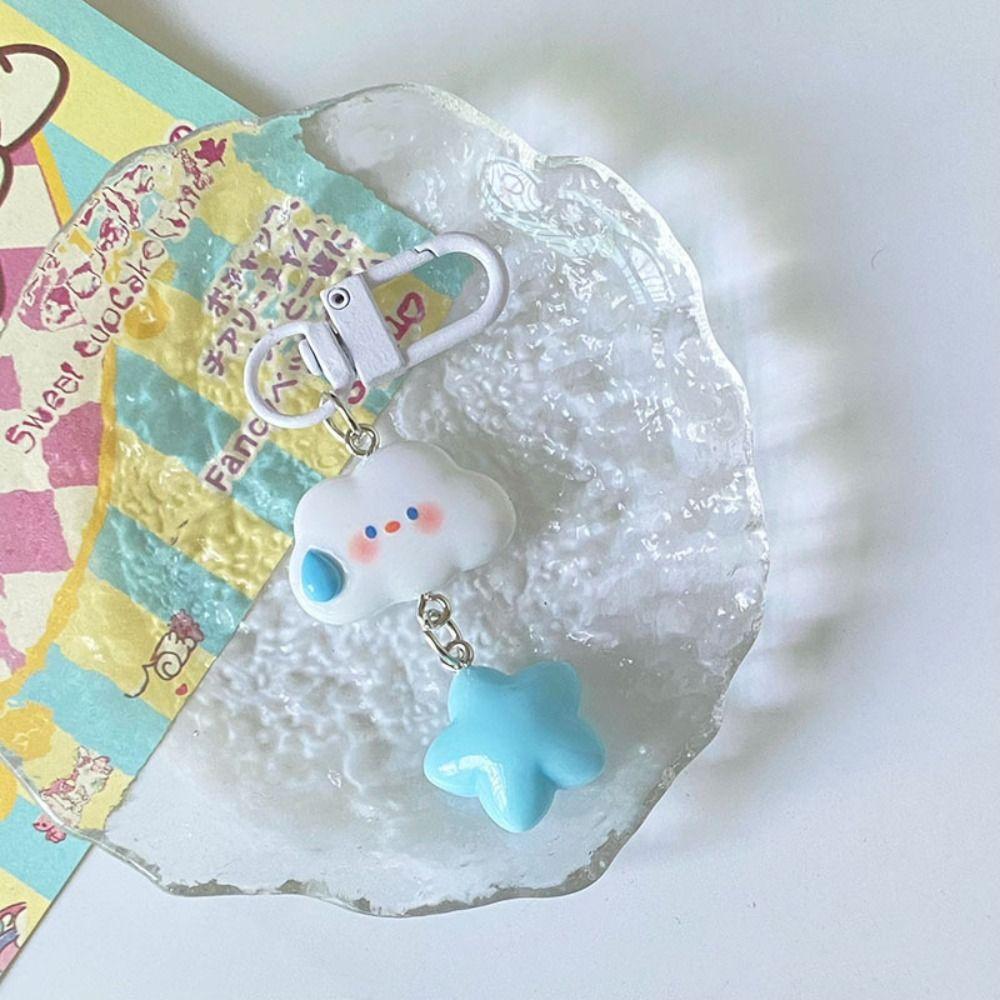 Cloud Cloud Blue Star Keychain Cartoon Cartoon Kawaii Keyring Bag Charm   Fun Decorative