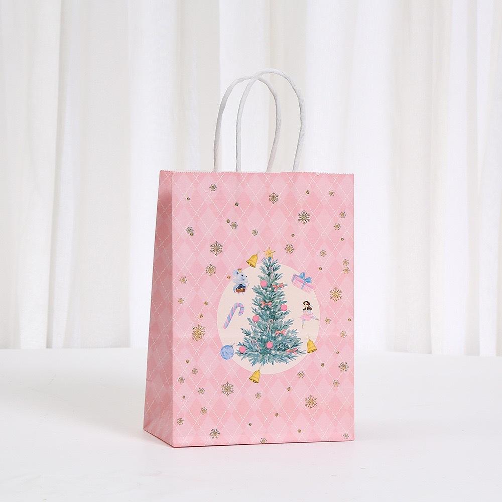 12/30pcs  Pink Christmas Paper Gift Tote Bags with Handles Holiday Party Favor Bags for Packing Small Gifts
